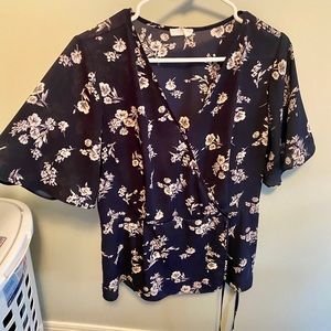 Navy floral blouse